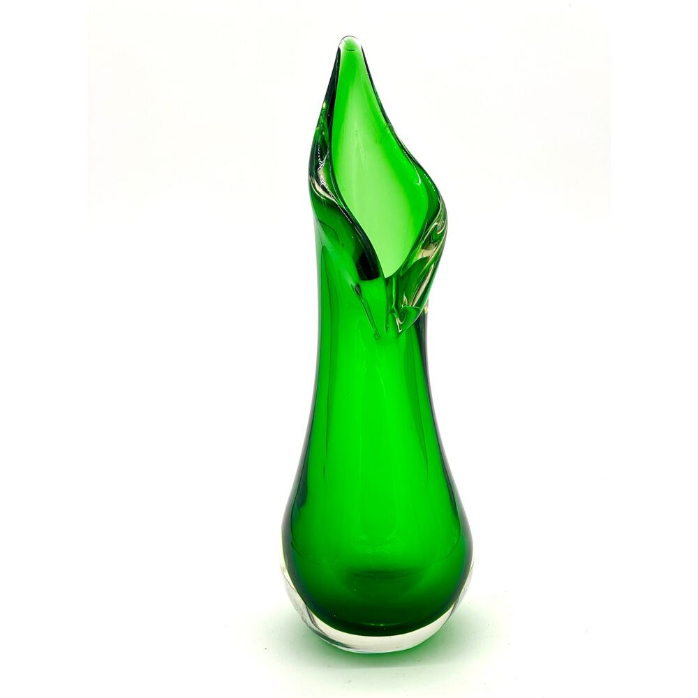 Vase - Vintage Murano Sommerso Swung Emerald Green 12”H